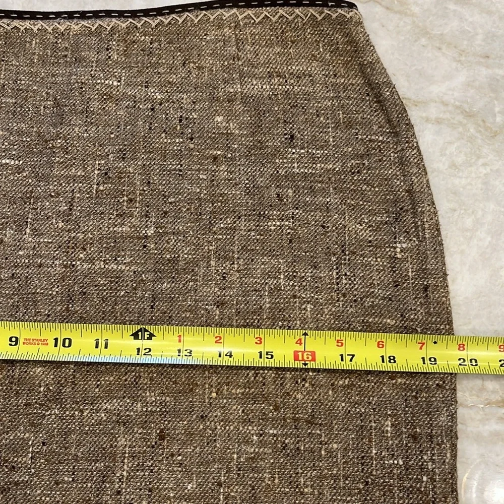 VINTAGE ELIE TAHARI | Raw Hem Pencil Skirt‎ | Silk Blend | Brown Tweed | Size 8